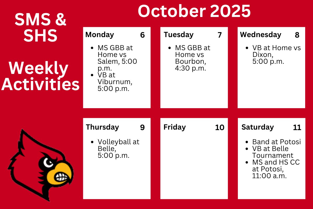 Here are the weekly events for Athletics and Activities!