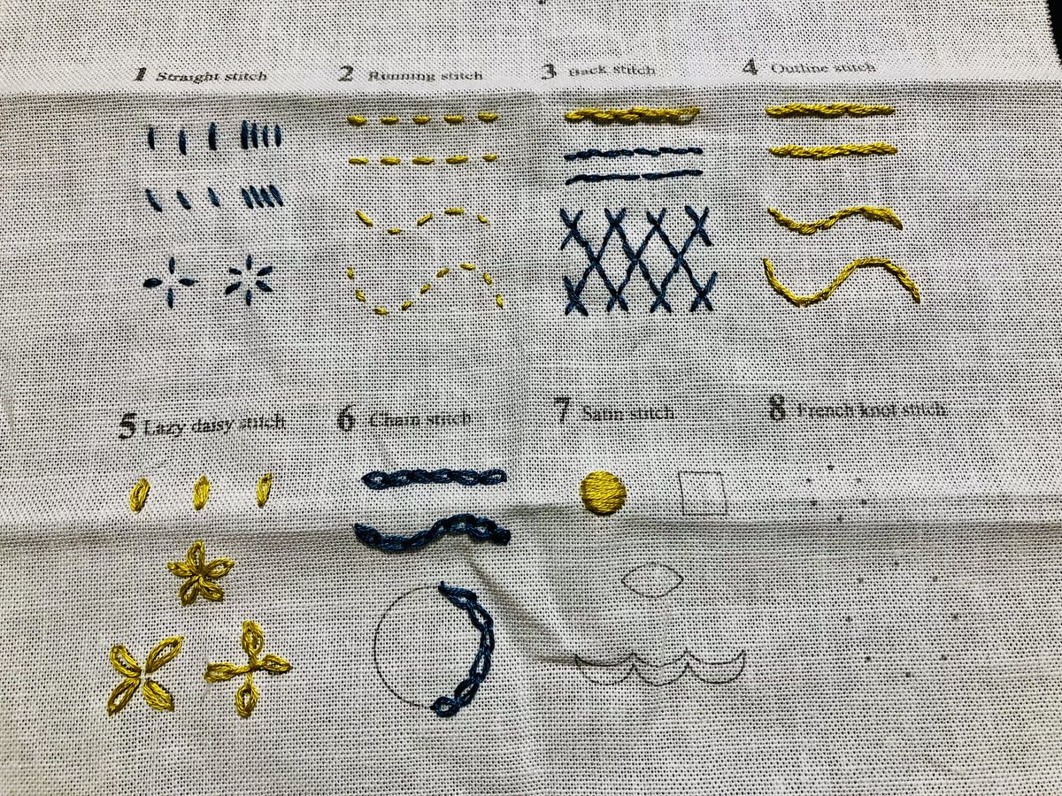 今日の進捗です(こっちの勘違いでやろうとしてたことができんことがわかったのでピンチヒッターの刺繍スターターキットをやった 図案布もあるんだけどそこまでいけなかった こんだけで半日くらい溶けるんだから沼だぜ)