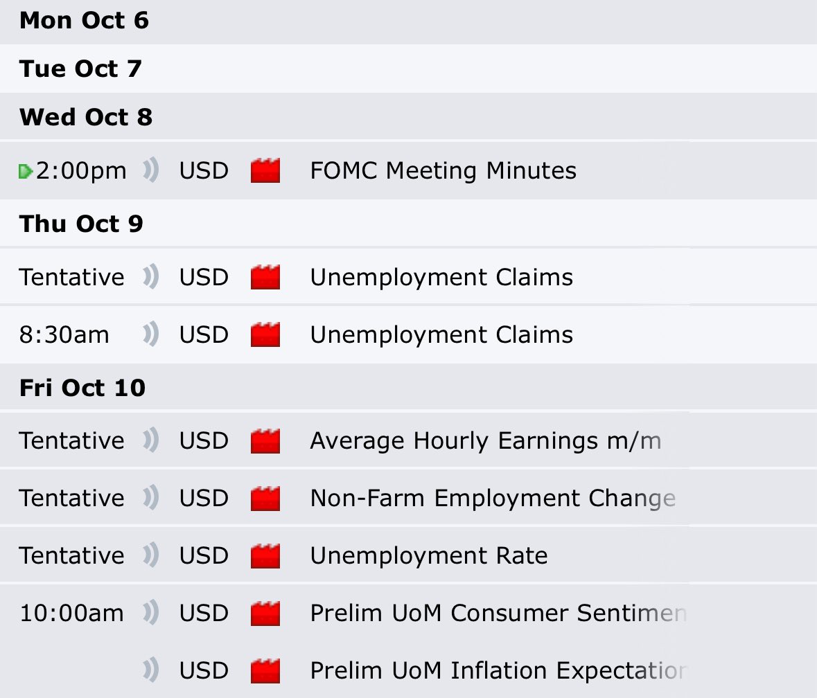SirPickle_'s tweet photo. Economic Calendar Outlook 👁️

𝗠𝗼𝗻𝗱𝗮𝘆: Caution (No news) ⚠️
𝗧𝘂𝗲𝘀𝗱𝗮𝘆: Caution (No news) ⚠️
𝗪𝗲𝗱𝗻𝗲𝘀𝗱𝗮𝘆: Trade day✅
𝗧𝗵𝘂𝗿𝘀𝗱𝗮𝘆: Trade day ✅
𝗙𝗿𝗶𝗱𝗮𝘆: Trade day ✅ 

NFP remains delayed due to gov shutdown, still unclear if that will occur this week. https://t.co/FXweqTJVze