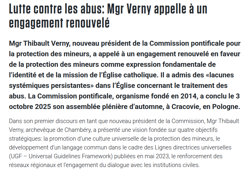 Lutte contre les abus: Mgr Verny appelle à un engagement renouvelé
Il a admis des «lacunes systémiques persistantes» dans l’Église concernant le traitement des abus.
cath.ch/newsf/lutte-co…