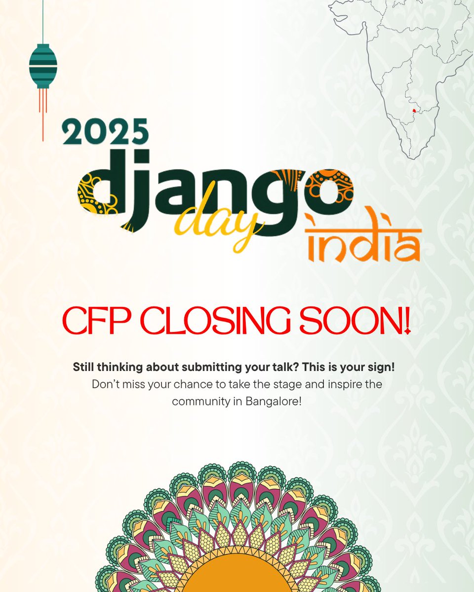 Reminder for all Django enthusiasts — CFP for Django Day India 2025 is still open, and we’d love to hear from you!

📍 Venue: Scaler School of Technology, Bangalore
🎤 Submit your CFP: cfp.djangoday.in/django-day-ind… 
🎟 Get your tickets: konfhub.com/djangoday-indi…
🌐djangoday.in