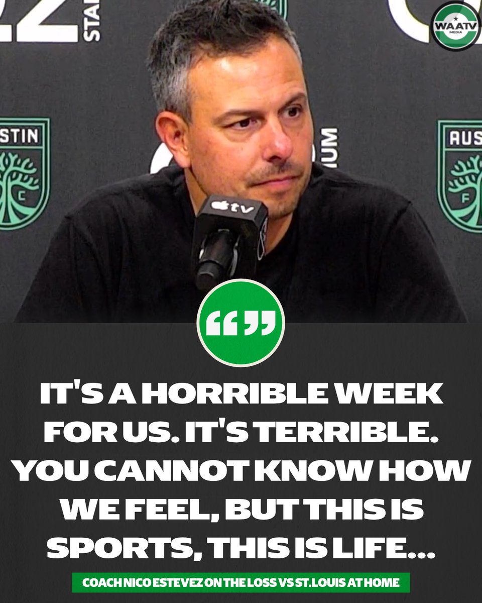 WeAreAustinTV's tweet image. Austin FC head coach Nico Estevez on the loss against St.Louis last night. That makes it 3 consecutive losses for ATX in all competitions. Coach says they feel terrible. 

VIA: @philwest Verde All Day | Post Match

#austinfc #verde | WAATV
