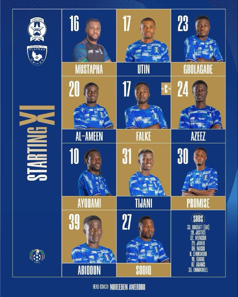oyosportsnews's tweet image. NPFL26 MD7
Shooting Stars vs Plateau United 
#TeamLineUp