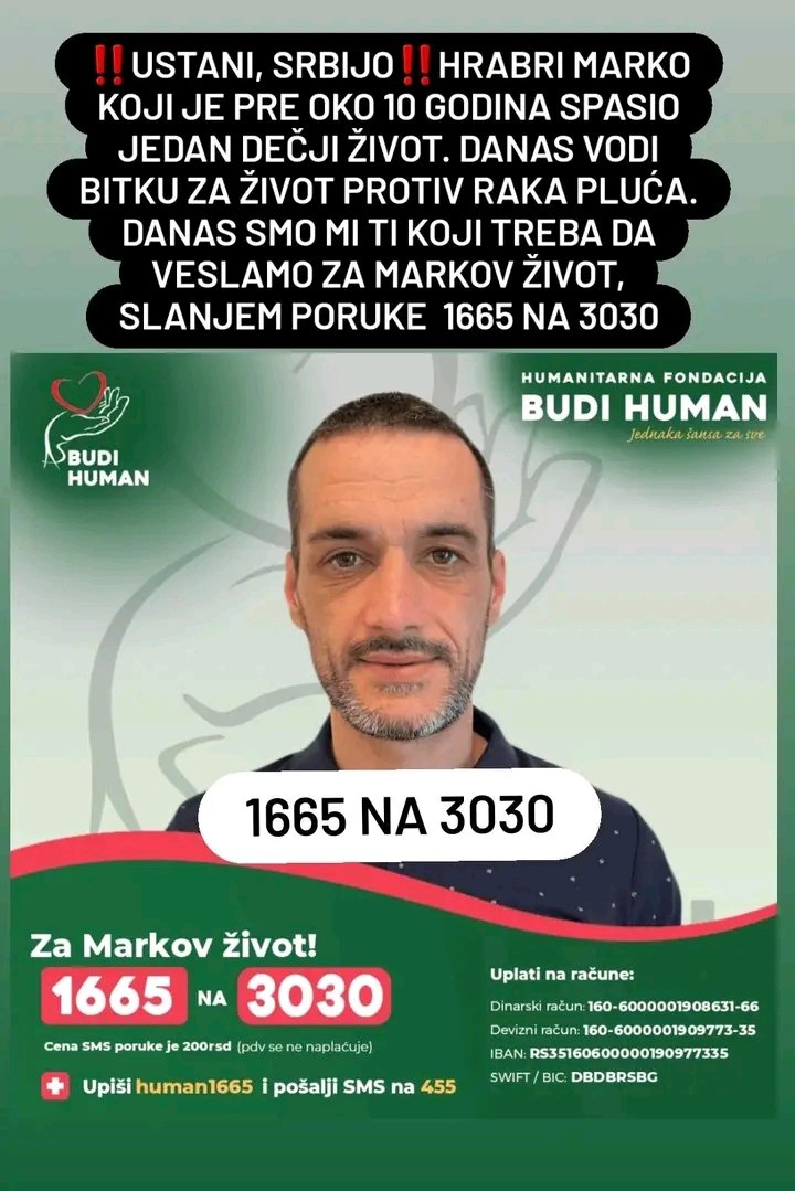 prolecno_jutro's tweet photo. Kancer pluća

Veoma je tužno da za nekoga ko ima rak pluća nema podrške.
Da nema donacija, pristiglo je nešto više od 100 poruka za dva dana.
Pre oko 10 godina Marko je spasio život jedne devojčice.
Danas njemu treba pomoc
Dovoljno je poslati jedan SMS 
1️⃣6️⃣6️⃣5️⃣ na 3030 #caosvima https://t.co/Gk0TwWeGHf
