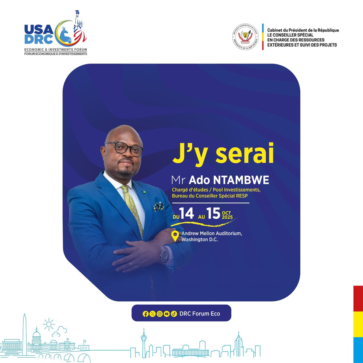 drcforumeco's tweet photo. USA-DRC Forum, Rendez-vous au Andrew Mellon Auditorium,  du 14 au 15 Octobre, à Washington DC. See you there! #DRCforumeco #USADRC2025 #InvestinDRC #USA #Washington #Kinshasa #DRC #WashingtonDC #Economicforum  #investments https://t.co/FNx1mbNsYb