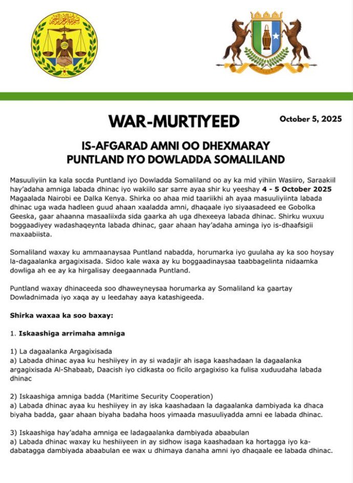 YassSomali's tweet photo. 🙏 Soomaali Heshiis ah Dunidana Heshiis La Ah!
Waxaan soo dhoweynayaa heshiiska #Nairobi ku dhexmaray 2da Maamul ee #Puntland & Somaliland.
Heshiiskan qodabada ugu muhiimsan waa xoojinta xidhiidhka #hawada & #badda😂
#Ceerigaabo waa magaalo #WaqooyiBari heshiiskeeda waxaa iska leh dadka ay qusayso!
-Eng. Yassin