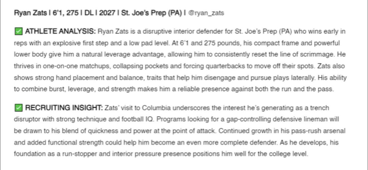 Big thanks to <a href="/sixstarfootball/">Six Star Football | PLUS+</a> for the feature. Thankful for the recognition and the visit at <a href="/CULionsFB/">Columbia Football</a>.