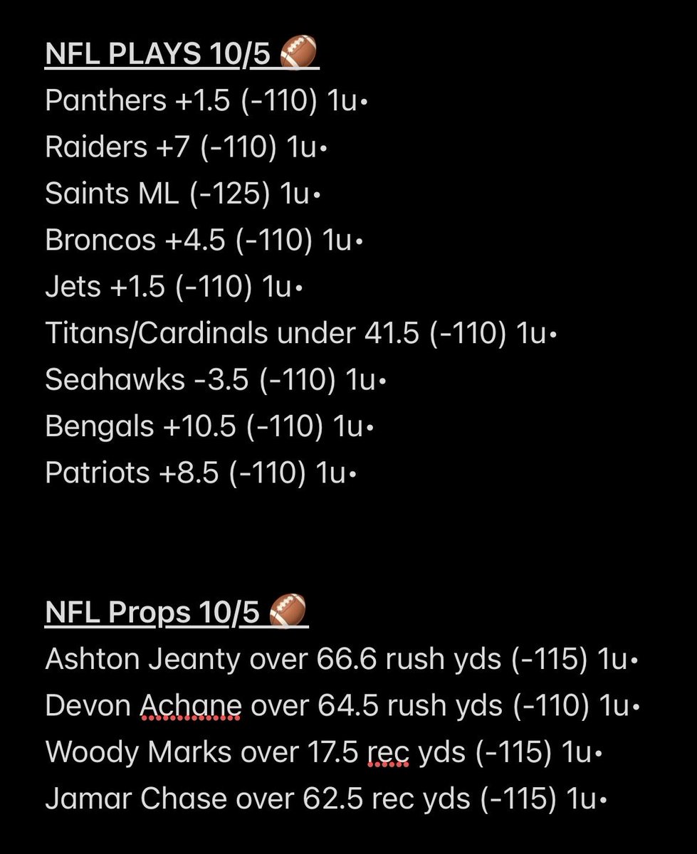 NFL PLAYS 10/5 🏈