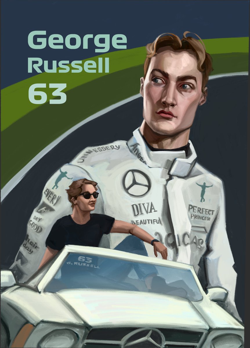 George Russell winning in Singapore ❤️❤️🫦🧚🏻‍♀️🫅🏼My perfect princess, that can do no wrong! Best day ever! And I also finished his portrait today 
#georgerussell #f1