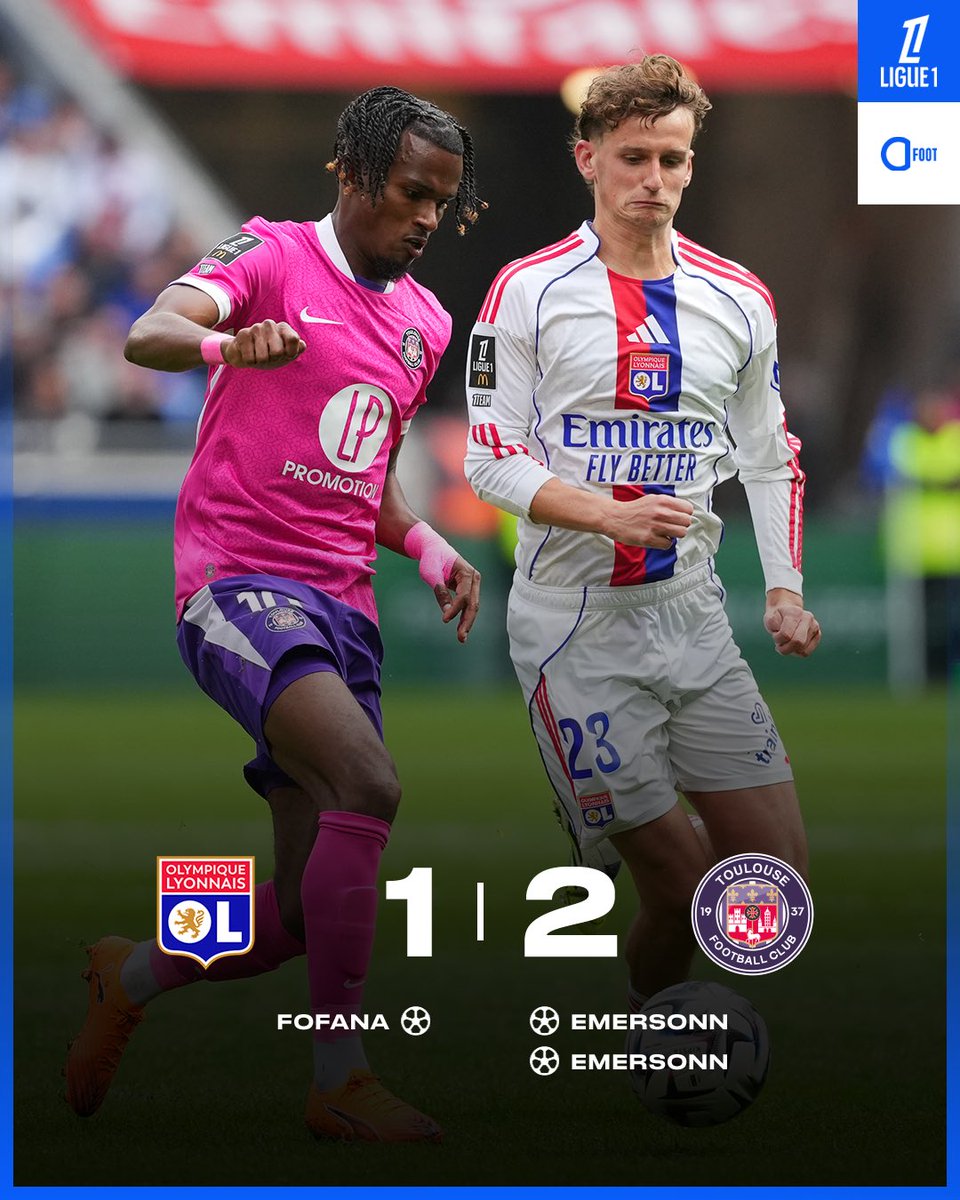 🚨 𝗧𝗢𝗨𝗟𝗢𝗨𝗦𝗘 𝗖𝗟𝗜𝗠𝗔𝗧𝗜𝗦𝗘 𝗟’𝗢𝗟 𝗘𝗡 𝟭𝟬 𝗠𝗜𝗡𝗨𝗧𝗘𝗦 !!!! 💜🥶

TOULOUSE S’IMPOSE À LYON POUR LA PREMIÈRE FOIS APRÈS PLUS DE 60 ANS !!!

Première défaite de la saison à domicile pour Lyon.

L’OM est toujours leader.