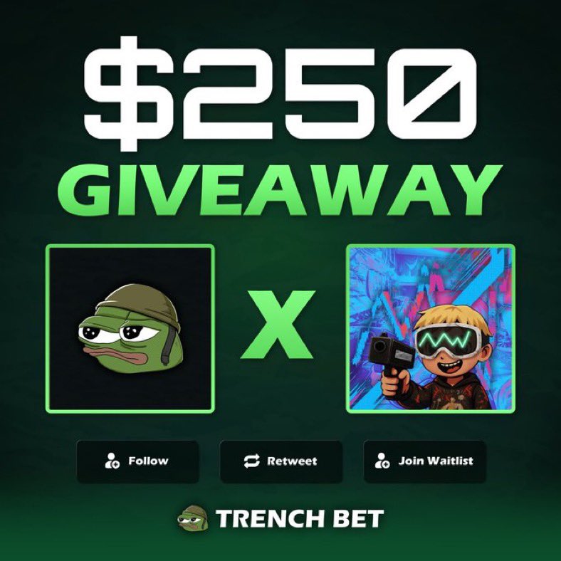 $250 $SOL Giveaway 

- Rt, like and follow <a href="/trenchbet/">TRENCH BET</a> 
- Sign up trenchbet.com/r/yrtrades
- drop your sol addy with proof
 
sending $25 to 10 winners in 48 hrs