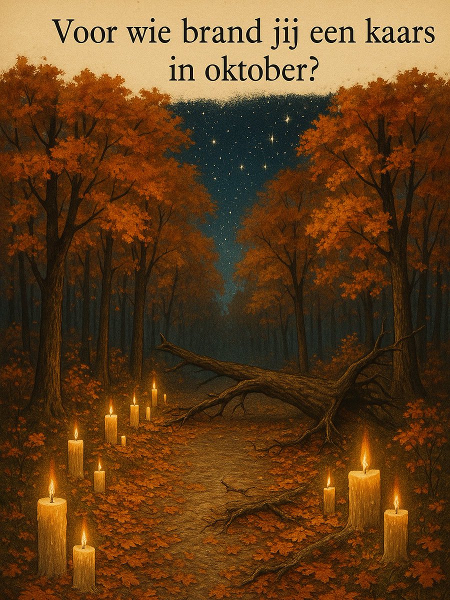 Voor wie brand jij ‘n 🕯️ in oktober?
De herfst ademt ontwrichting.
Bladeren laten los.
Zo voelen ook wij het gemis
van hen die ons wreed zijn ontnomen,
van hen die verdwenen zonder afscheid,
van wie het zwijgen ondraaglijk luid is geworden. 
dat geen enkel licht voorgoed dooft💞