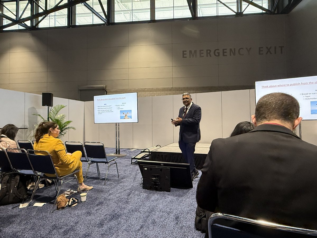 <a href="/TomVargheseJr/">Tom Varghese Jr. MD, MS, MBA, FACS, MAMSE 🇺🇸</a> with great advice on how to successfully publish by thinking about where to publish from the start, topic, relevancy, and the scope of your work. Cover letters should include your why, how, and what. #ACSCC25