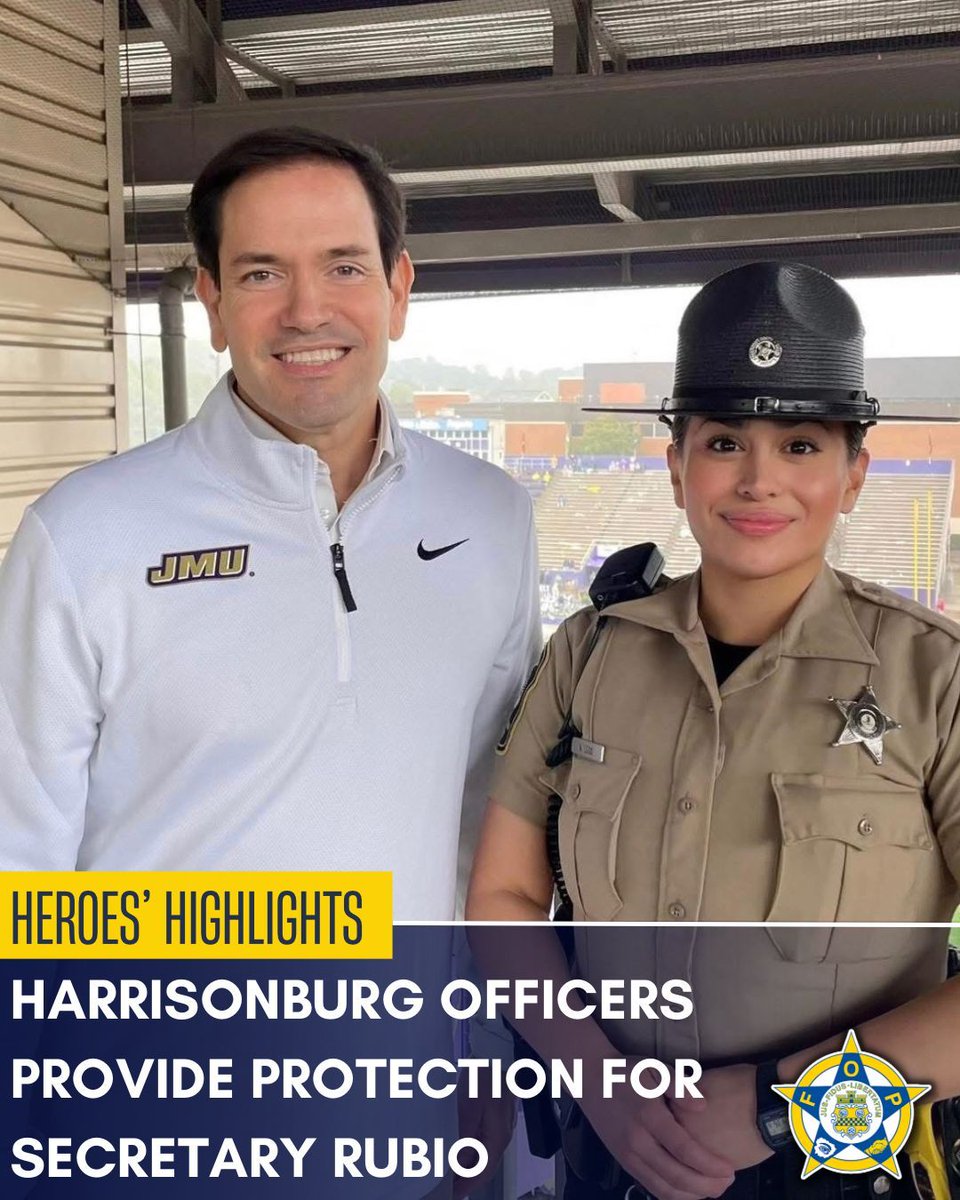 FOP Manuel Trenary Lodge 13 shared that some of our local law enforcement officers provided a protection detail yesterday for United States Secretary of State Marco Rubio as he attended the JMU vs. Georgia Southern football game.

Another example of officers stepping up to ensure