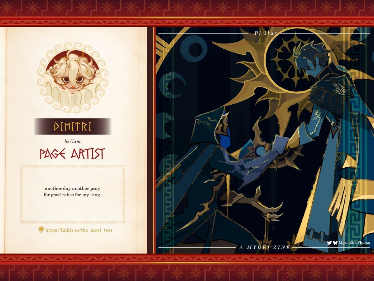 MydeiZinePhulax's tweet image. 🦁PAGE ARTIST🦁

“Another day another pray for good relics for my king.”

Mydei relics really are such a struggle to get, but only the best for our King!

A warm welcome to @dimitri_stuff !