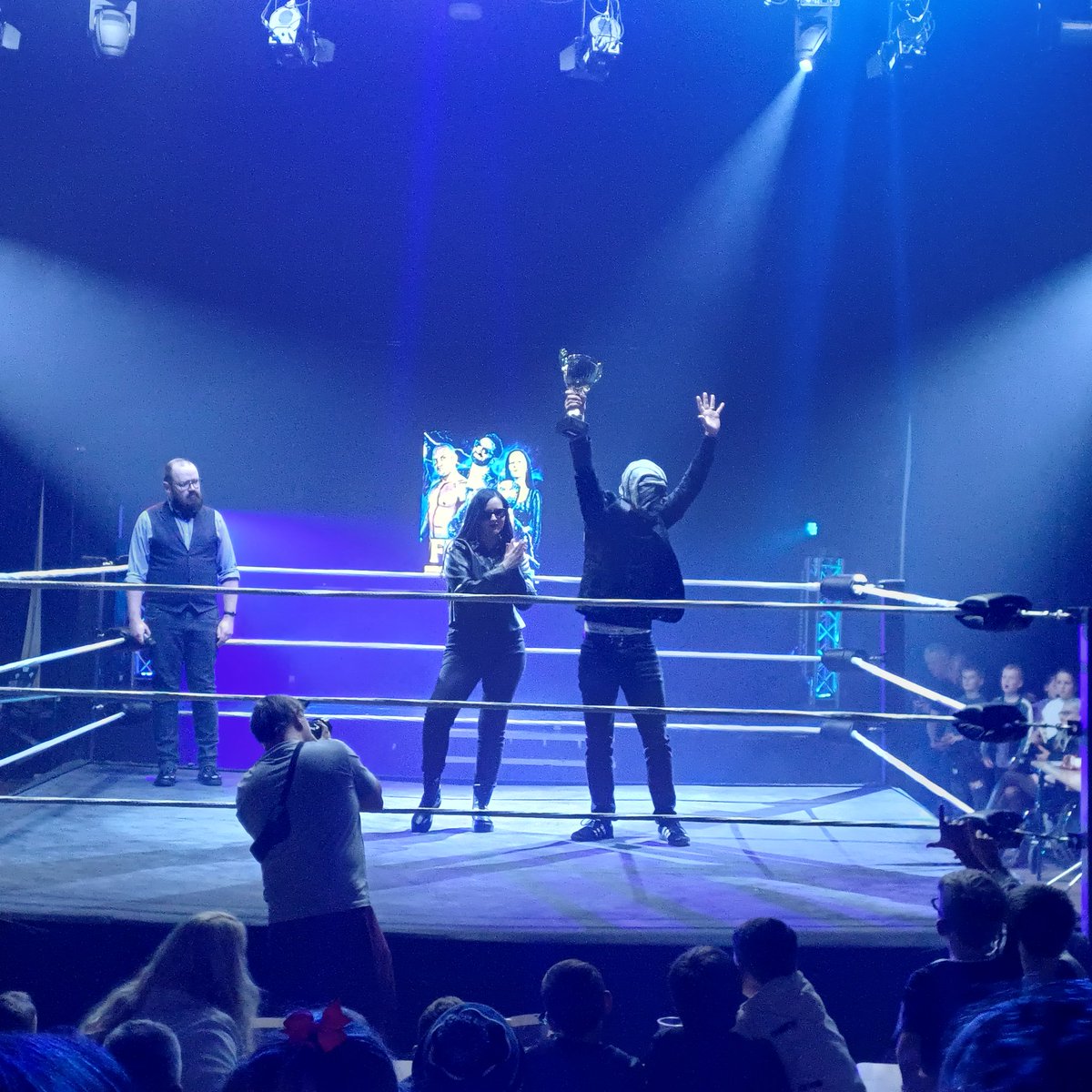 BritWresAwayDay's tweet image. NOW: GPW Tag Team Trophy holders Feelgood Media Limited (sans Feelgood) are here, including THE NEW Martin Kirby, who we are told has has his hair and teeth dine in Turkey....