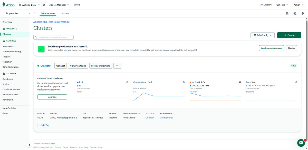 ashish_saud15's tweet photo. #LUD8 β MongoDB Atlas
Running DBs locally is fine, but the cloud is better! Learned about MongoDB Atlas, explored clusters, network & database access, and used the dotenv package for environment variables.
#LearningUtsav2025 #FestivalOfLearning #WebDevelopment #MongoDB #Mongoose https://t.co/4hYGIJhSK3