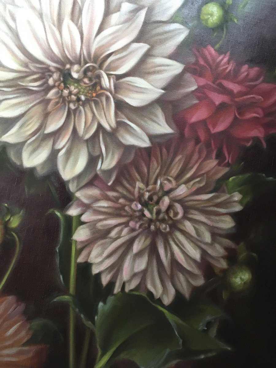 Autumn Dahlias - a detail of a new oil painting in progress 🍂