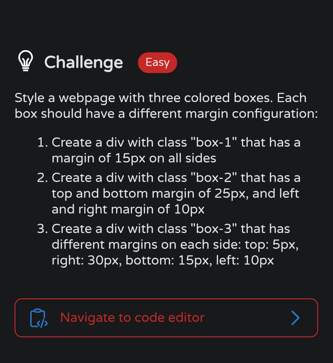 MoniTechCodes's tweet image. Day 62
Styled a webpage with three colorful boxes 🎨
Practiced CSS margins — playing with all-side, paired, and individual margins!
#100DaysOfCode #CSS #Frontend #WebDevJourney #30NitesOfCode
codedex.io/community/30-n…