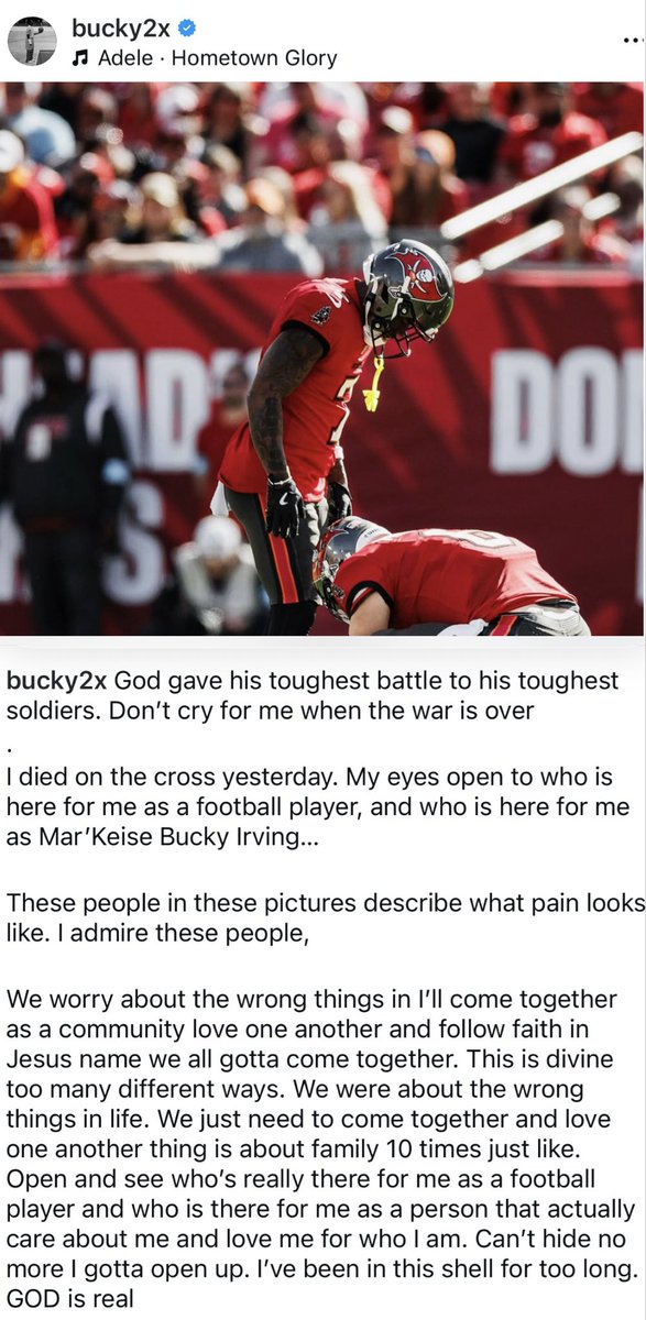 BUCKY IRVING ON IG AFTER HIS INJURY.

💔💔💔