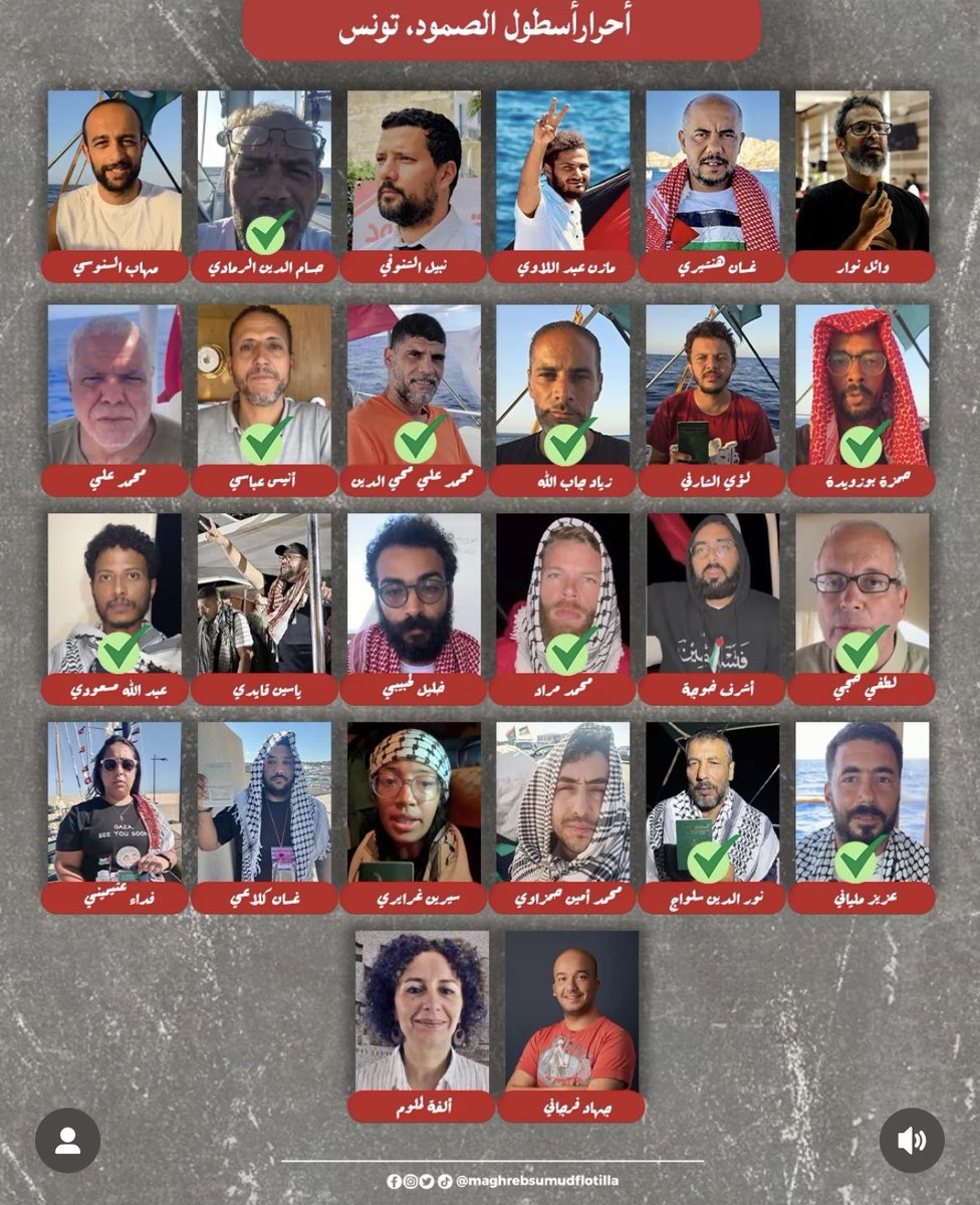 ‼️🇹🇳Update: 

16 Tunisian activists from the Global Sumud Flotilla remain illegally detained in Israeli prisons under harsh conditions. No updates, no due process.