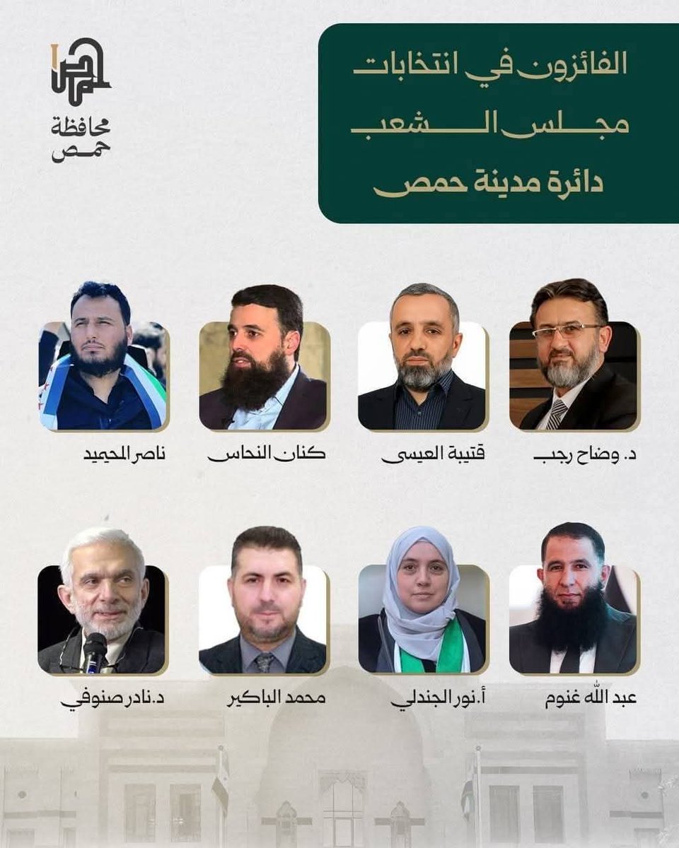 albitar_laith's tweet photo. النتيجة النهائية للفائزين بعضوية مجلس الشعب عن مدينة حمص 

وضاح الرجب 
قتيبه العيسى 
ناصر النهار
كنان نحاس
عبد الله غنوم
نور جندلي
محمد وليد باكير 
نادر صنوفي

اللهم سددهم وأعنهم على حمل الأمانة https://t.co/bWEpQgfvbB