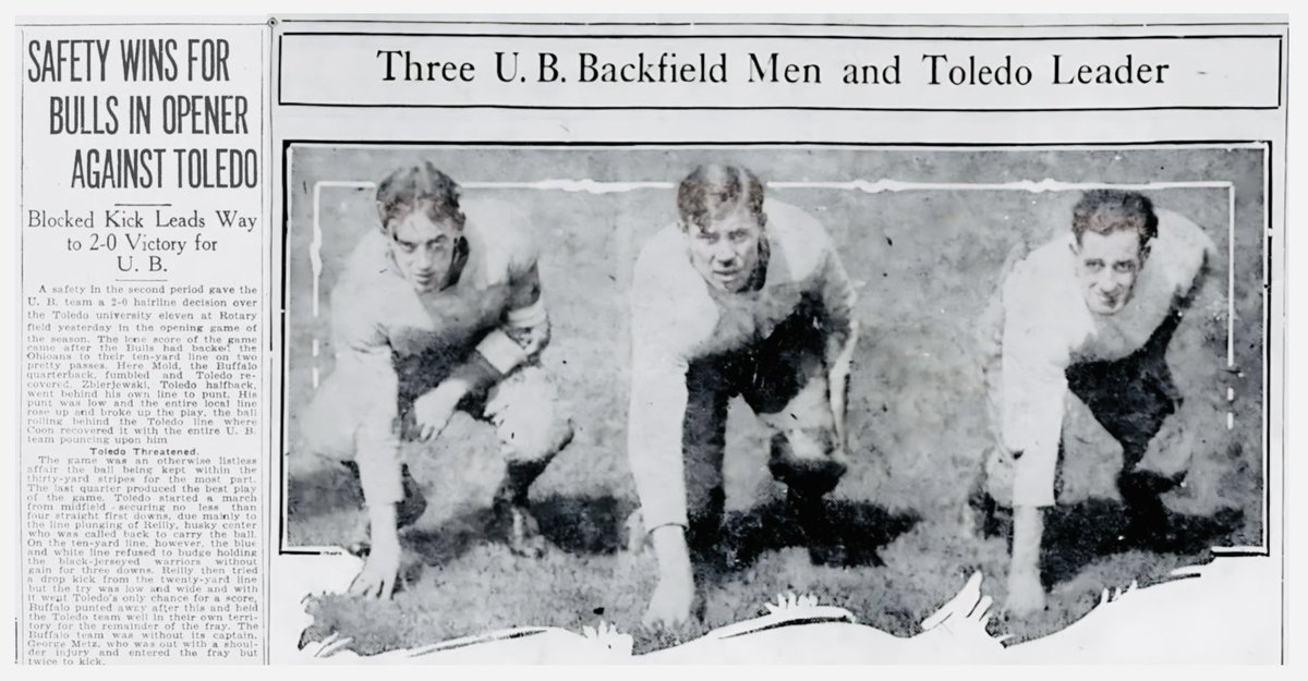 shollander2's tweet image. October 3, 1925 - A safety wins it for the #UBBulls in their very first game against #Toledo - Final score: 2-0 

#100YearsAgo | #MACtion | #UBhornsUP🤘