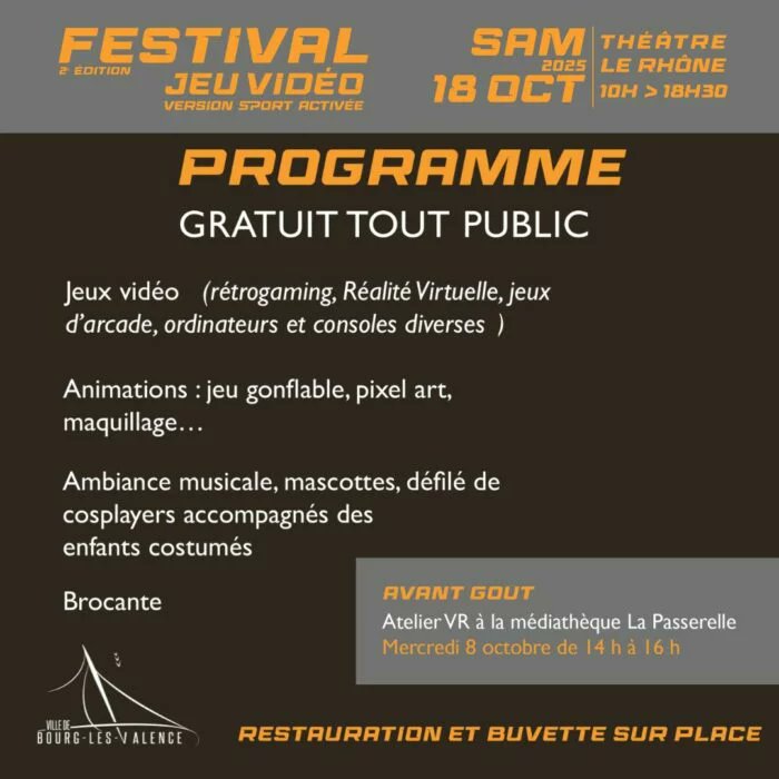 📢Notez la date !

📅 Samedi 18 octobre, de 10h à 18h30
🎮 Des stands, des animations et notre hebdo, Le VSPT, sont invités au festival du jeu vidéo de Bourg-Lès-Valences !

🤝Venez nombreux (re)découvrir comment les jeux de combat sont surtout échange et partage, on vous attend!