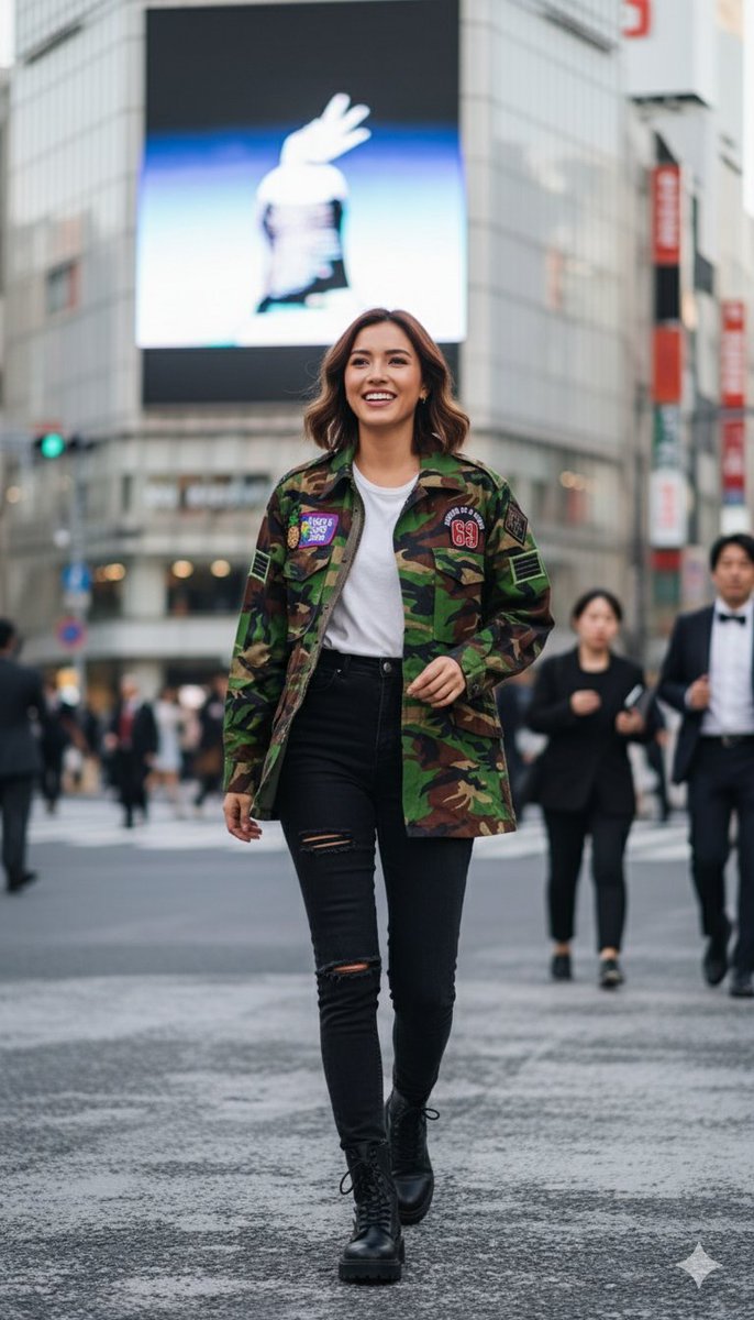 JoylyAI's tweet photo. Unleash your bold side 🐯✨
This reworked camo jacket with fierce tiger embroidery and playful patches is here to make every outfit unforgettable. 💚 https://t.co/Up4MUvnX4D

#KodChaPhornStudio #UpcycledStyle #StatementJacket #StreetChic #OneOfAKind #Etsy #AI #UpcycledFashion https://t.co/0R40SYiC3L