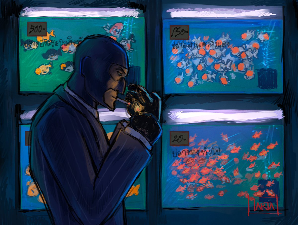 Spy goldfish, it good to take breaks.
&gt;#TF2 #tf2spy #tf2fanart