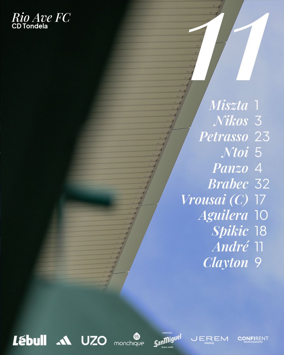 RioAve_FC's tweet photo. 📃 11 INICIAL • #RAFCCDT
#RemamosJuntos #LigaPortugalBetclic https://t.co/z3oLQUN2wb