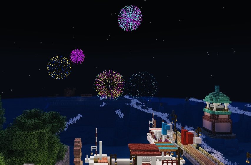 チラッとですが閉会式お邪魔しました🥰今年の花火もきれい〜🎆夏も終わりです。お疲れさまでした。

（アーカイブはアマテラス限定公開です）

#マイクラ肝試し2025 #生フミ