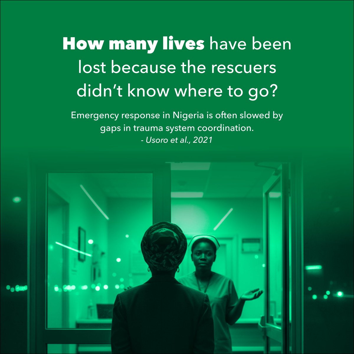 First_resp0nse's tweet photo. How many lives are lost because rescuers don’t know where to go?

 Families drive from hospital to hospital, searching for help. Nigeria’s emergency response remains fragmented, slowing action when every second counts. 

How many lives are lost to lack of clarity? https://t.co/4lp4NoMB0W