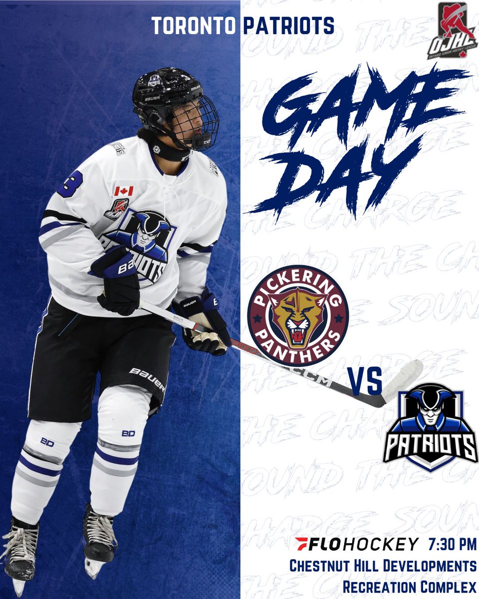 🚨 Game Day 🚨

The warpath continues as the Patriots head to Pickering to take on the Panthers. Sunday night battle on the road - time to grab two points 💪🔥

📍 Chestnut Hill Developments Recreation Complex
📺 <a href="/FloHockey/">FloHockey</a> 

#ojhl #torontopatriots #hockey #toronto #fyp