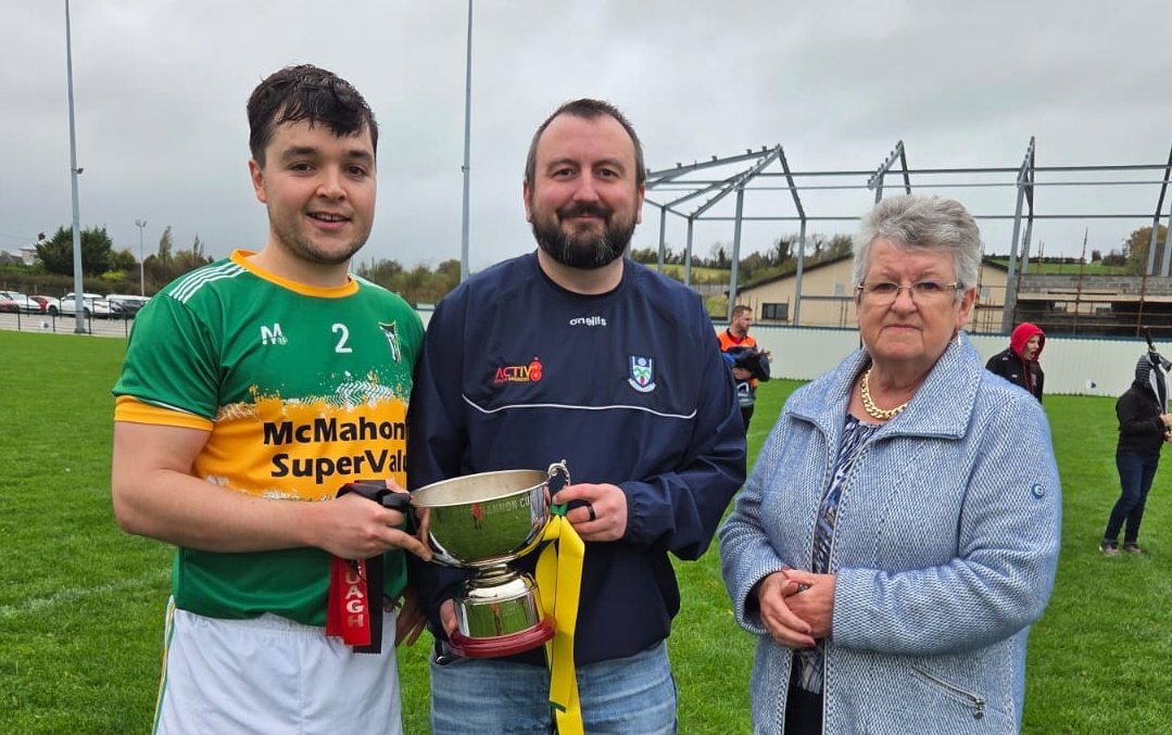 blayneyhurling's tweet photo. Congratulations to the Senior team &amp; management who made it three out of three today, taking home the Mick Hannon DHL Cup, having already bagged the League &amp; Championship. 

Captain Ruairí Farrell accepted the cup from Kathleen Hannon &amp; Niall McClave, Monaghan GAA.
💚💛 https://t.co/i18lypWaor