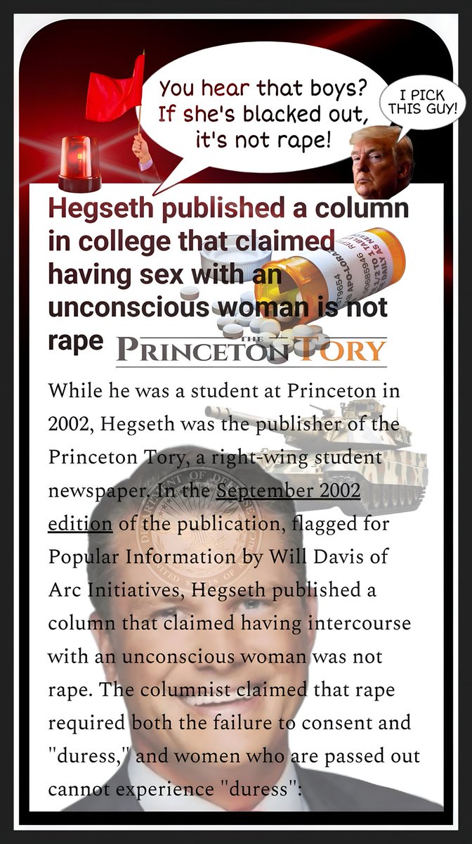 <a href="/BulwarkOnline/">The Bulwark</a> Does <a href="/SecWar/">Secretary of War Pete Hegseth</a> still think it might not be rape if she's blacked out? Here's a loophole to rape. Roofypalooza Boys!