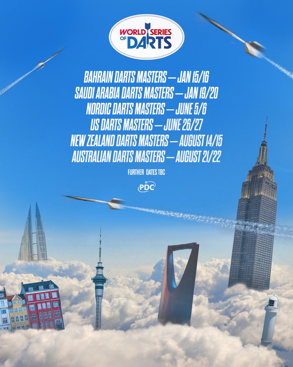 OfficialPDC's tweet image. 🌏 Four continents
🏆 Six events
🗓️ The 2026 World Series of Darts schedule has been confirmed!
🗞️ bit.ly/2026WorldSeries