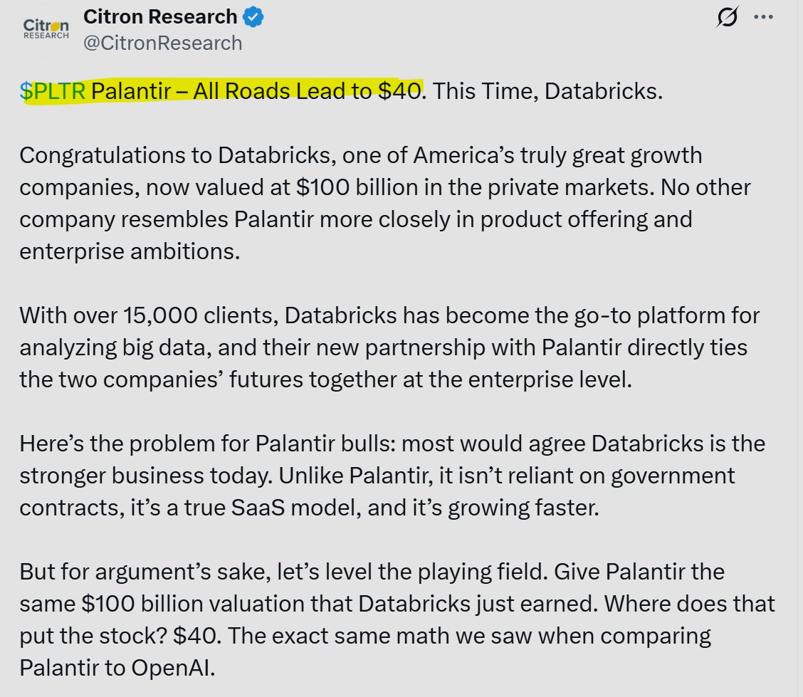 MartinShkreli What about $PLTR insanity that is also an overvalue bubble?  🤮 Price Target = $40.00 🎯 by @CitronResearch 📉 $IONQ $RGTI $QBTS $QUBT  $SPY $QQQ $IWM $VIX $BTC