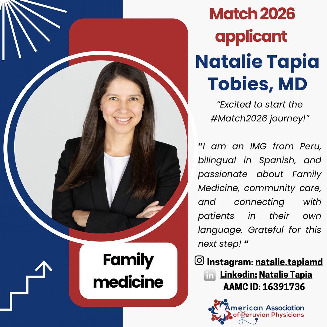 📣Meet our #Match2026 applicants! 

We are proud to introduce Dr. Natalie Tapia Tobies, who is applying to Family Medicine. 

We wish her the very best in this exciting journey!

#residencyjourney #familymedicine #imgjourney #match2026