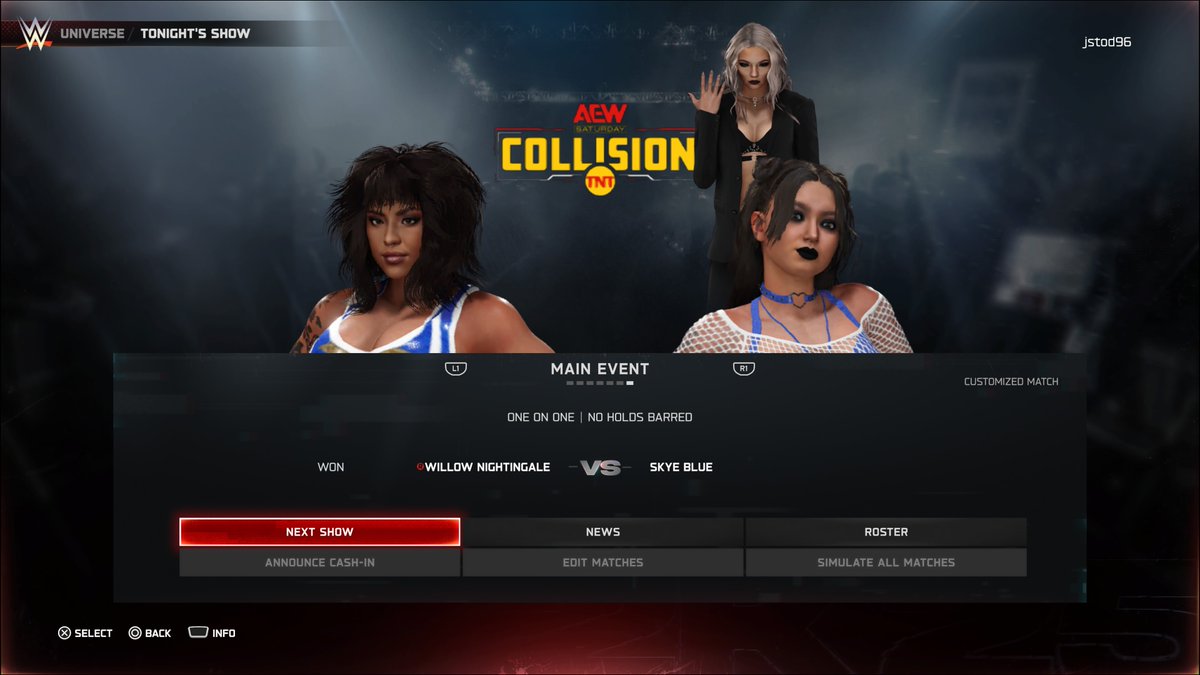stods2k's tweet photo. And your main event!

Willow Nightingale def. Skye Blue

Things get out of control in a no-holds-barred match. A hurricanrana off the top rope into a flaming table is what it takes for Willow to smile &amp; put the nightmare of Skye Blue down #AEWCollision #Stods2K https://t.co/8jkqoynI81