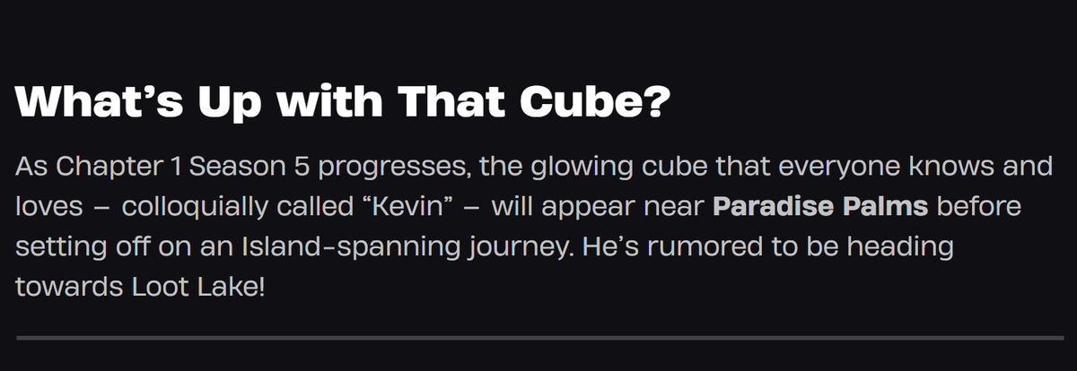 Rezztro's tweet photo. A lot of us have overlooked the fact that the Cube in OG is the ACTUAL Kevin The Cube, despite reading the words on the blog post. It was right in our face all along and it explains why the Cube is back to purple now too.

With this in mind, I think this further contributes to the theory that OG is the actual past of Reality Zero.

The reason why the Cube spawned in as red is because the red energy from the Red Sideways Rift transferred into it. And now it seems that red energy has transferred once again when Kevin melted, this time below the Island.

#Fortnite