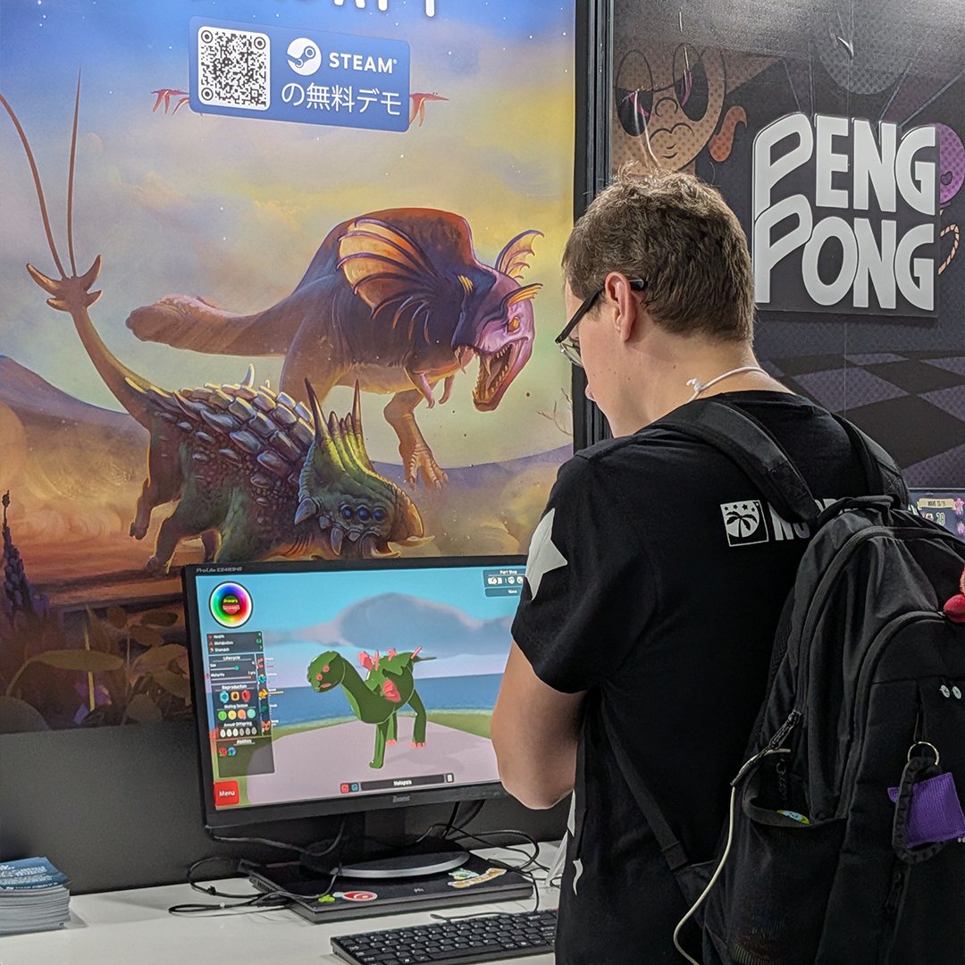 AdaptTheGame's tweet image. Imagination ran wild at Tokyo Game Show 2025 and conjured so many bizarre creatures!

Gamers having a blast with our demo is always a delightful sight! 🦕

Thank you all for stopping by to try out Adapt!