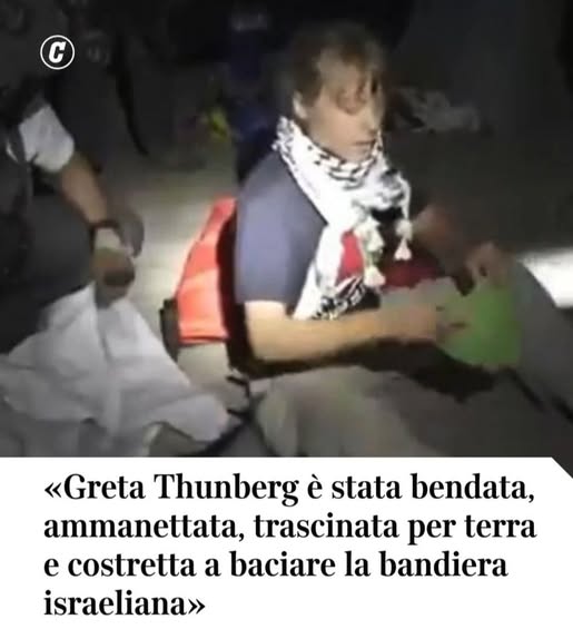 serebellardinel's tweet image. #GretaThunberg, torturata da #IDF per aver tentato di consegnare aiuti umanitari al popolo di #Gaza, dove si muore di fame, dove si amputano arti senza anestesia anche a bambini,dove si muore sotto le bombe di #Netenayu! Grazie #Greta, sei tutti noi, grazie! ❤️