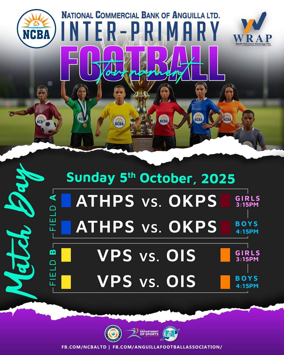 🎉⚽️ The NCBA Inter-Primary Football Tournament kicks off today! Come out in your numbers to cheer for your school during the March-Past at 2:00pm, Opening Ceremony at 2:30pm, and the first exciting matches of the tournament! Let’s make it a day to remember! 💪🏽🏆