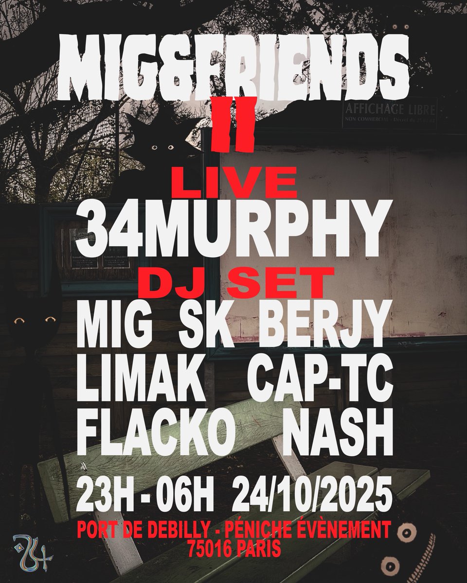 MIG &amp; FRIENDS 2 

LIVE : 
<a href="/34murphy_/">murphy</a>

DJ : 
<a href="/poweredbymig/">shot & mixed by mig</a> 
@/wuusnash (ig)
@/limak.znr (ig)
<a href="/disisflacko/">flacko</a>
@/capucine.tc (ig)
@/swissknife_ (ig)
@/berjyy (ig) 

🖼️ : @/julien.ant (ig)

On se voit le 24.
Merci a tous, cette année c'est pour nous. 

(Billetterie en commentaire)
