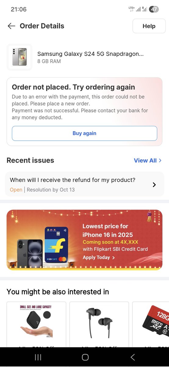 SAYANIGHOSH14's tweet photo. Disappointed with @Flipkart.

I was buying Galaxy S24 via debit EMI on 23rd Sept, Flipkart cancelled my order saying payment issue.

But I got success message from Bank and the EMI loan still showing active.
Following up since, but no refund yet @consumercourtin @flipkartsupport https://t.co/xfmsBUyT5t