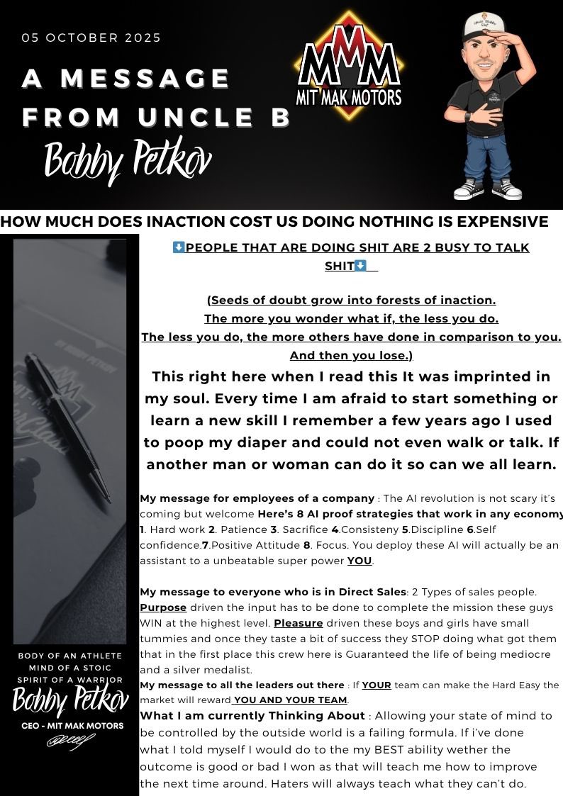 The MOST expensive actions we take are inactions. This is what makes us feel less than and creates a wave of negative momentum. I hope this newsletter provides you with a new perspective. UB Out.