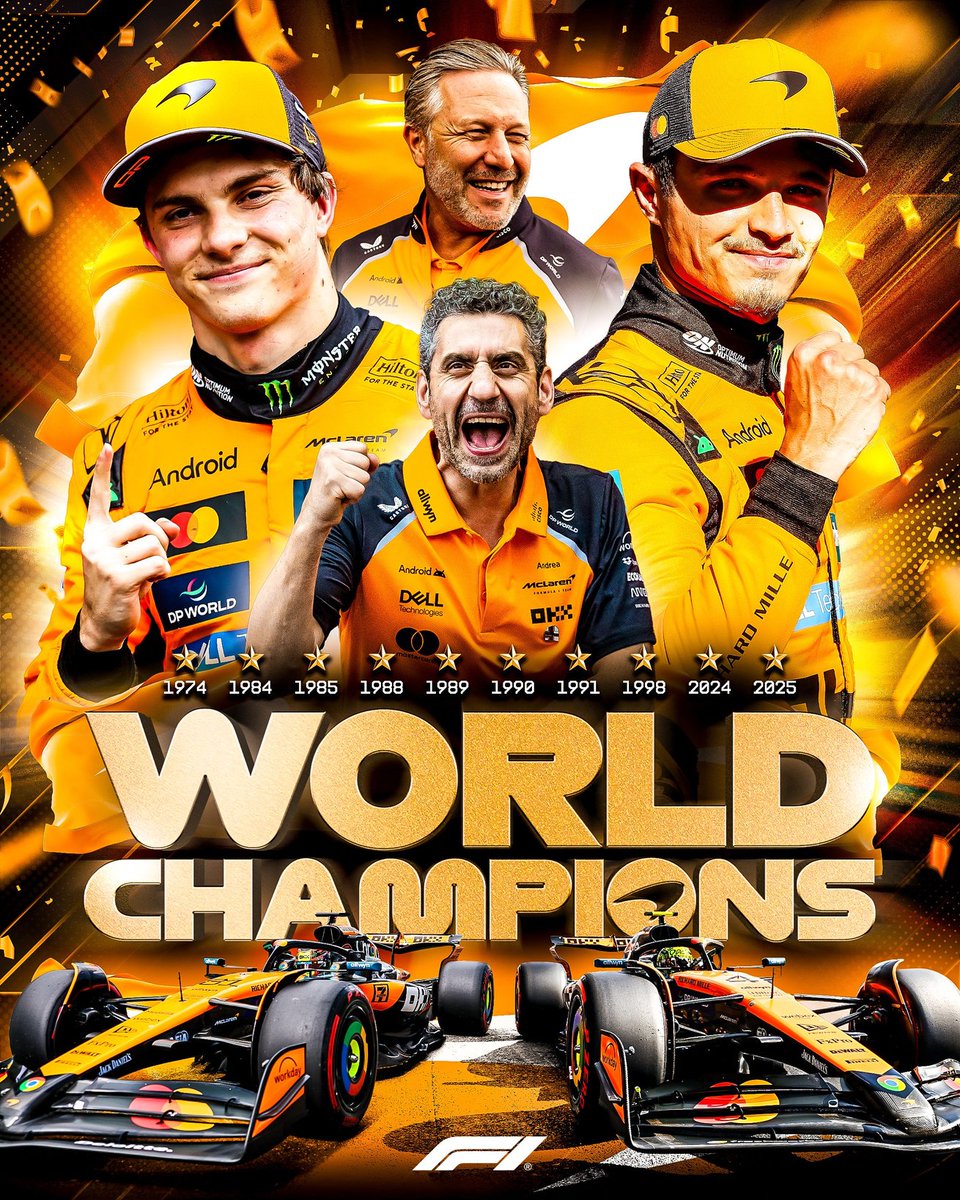 McLaren are the 2025 F1 Constructors' Champions.

<a href="/McLarenAuto/">McLaren Automotive</a> <a href="/OscarPiastri/">Oscar Piastri</a> <a href="/LandoNorris/">Lando Norris</a> <a href="/fia/">FIA</a> <a href="/F1/">Formula 1</a>