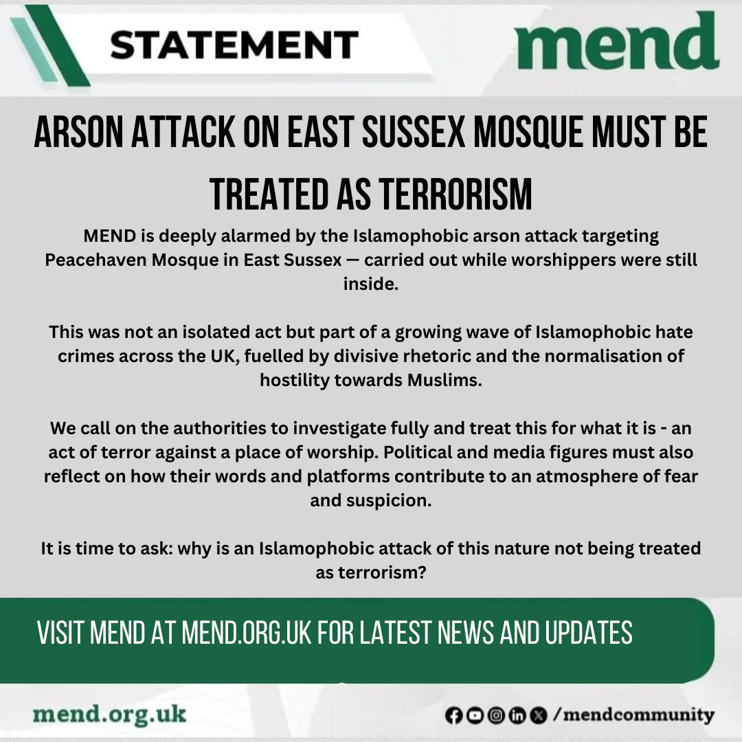 mendcommunity's tweet image. Why is an arson attack in a mosque not being treated as terrorism?

Where is the outrage, where is the out cry.
 
@UKGovOfficial 

#endislamophobia #endhate