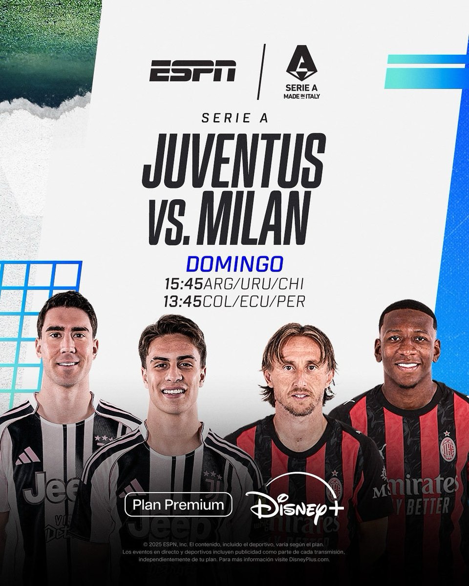 Jorge_BarriL's tweet photo. Los esperamos!  Tremendo Clásico! @juventusfc - #Milan por #ESPN y @disneyplusla! Con @vitodepalma @CalcioDePalma 

#SerieA #calcio #futbol #Italia #SuperCalcio #disneyplusla #Juventus #Milan @SC_ESPN @espnargentina @ESPNDeportes https://t.co/LjD78oQ9kA
